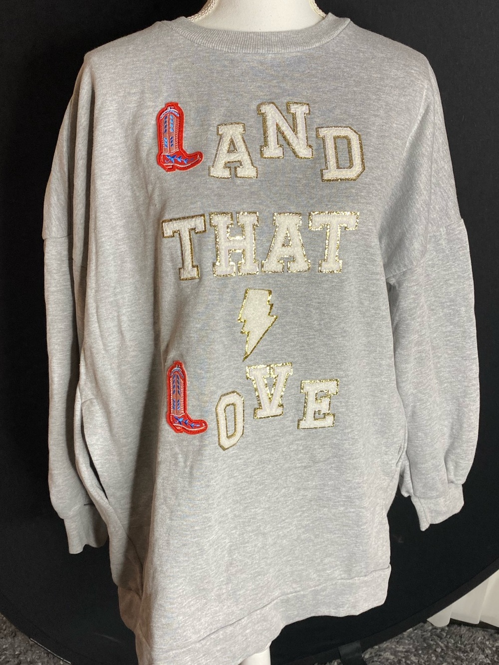 Judith March Gray Sweatshirt with Red & Gold Appliqués